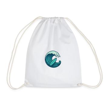 Surf Wave – Retro Surfboard Design - Drawstring Bag - white - Front
