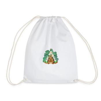 bear in front of his teepee - Drawstring Bag - white - Front