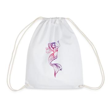 mermaid outline pink purple - Drawstring Bag - white - Front