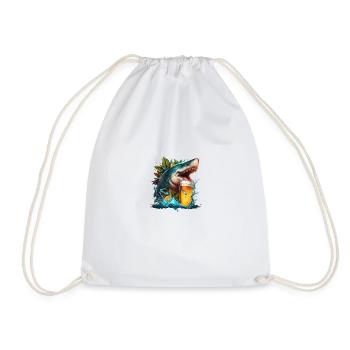 Cool shark drinking beer - Drawstring Bag - white - Front