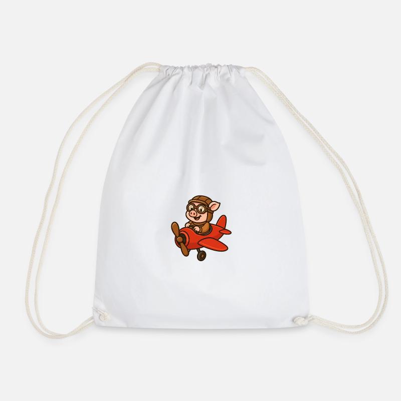 Expressive pig pilot in retro style - Drawstring Bag - white