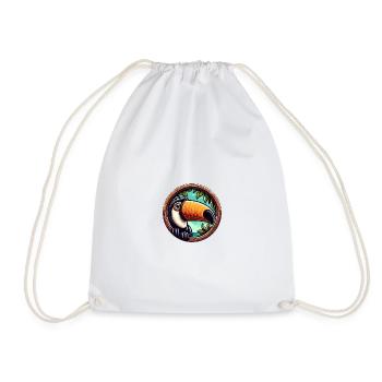 Cartoon toucan looking through round window - Drawstring Bag - white - Front