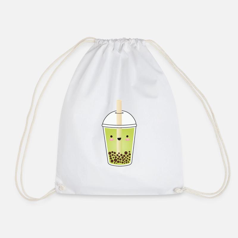 Green Matcha Bubble Tea Kawaii - Drawstring Bag - white