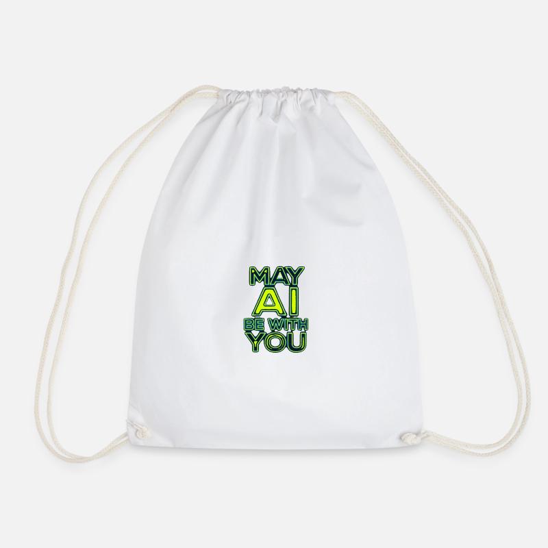 May AI Be With You Neon - Drawstring Bag - white