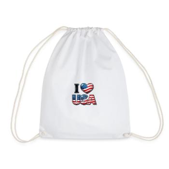I Love USA – Patriotische Botschaft Emblem-Flagge - Turnbeutel - Weiß - Vorne