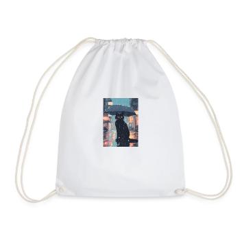 Cute Grumpy Black Cat - Drawstring Bag - white - Front