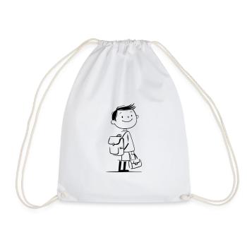 Comic Schoolboy – Happy Back to School Motif - Drawstring Bag - white - Front
