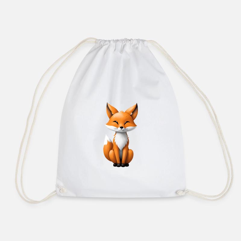 Cute Fox Illustration - Drawstring Bag - white