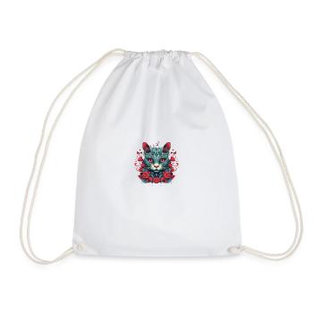Cat surrounded by red rose - Drawstring Bag - white - Front