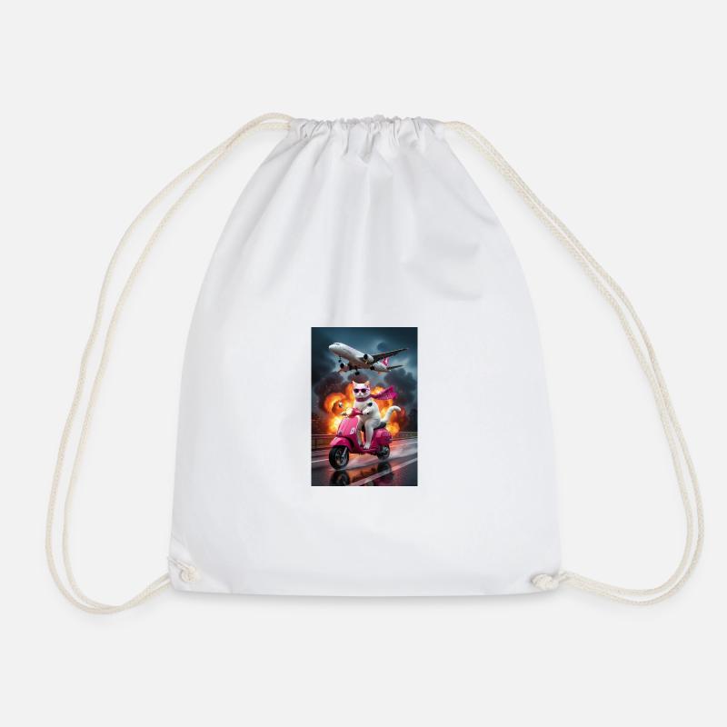 Stylistic Kitten on Scooter - Drawstring Bag - white