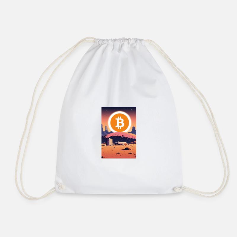 Bitcoin Moon Landing Neon - Drawstring Bag - white