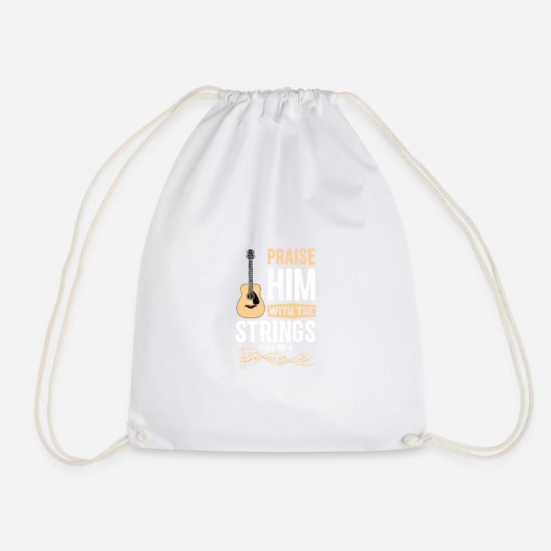 Praise Him With The Strings Psalm 150: 4 - Guitar - Drawstring Bag - white