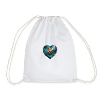 heart,sequins,shiny,gold - Drawstring Bag - white - Front
