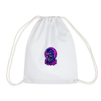 Neon Gothic Skull with Headphones - Drawstring Bag - white - Front