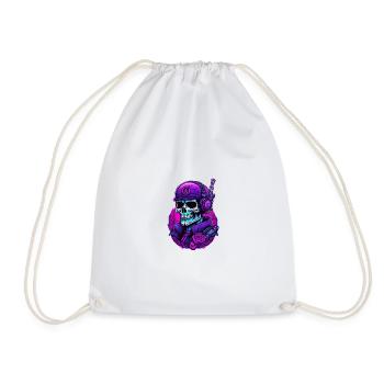 Skull warrior with camouflage helmet and roses - Drawstring Bag - white - Front