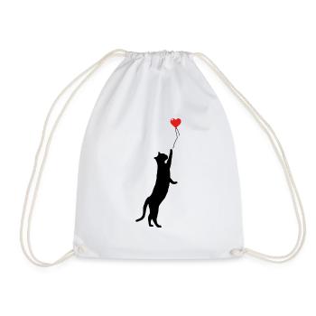Katze Luftballon Herz Ballon Luftballon - Turnbeutel - Weiß - Vorne