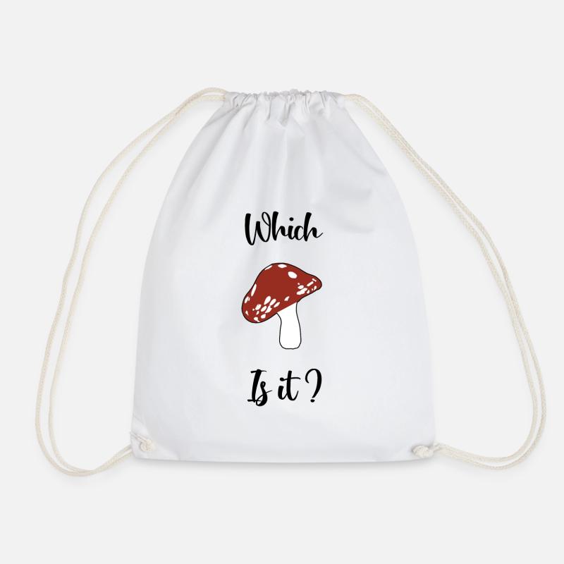 Interactive Mushroom Design (black text color) - Drawstring Bag - white