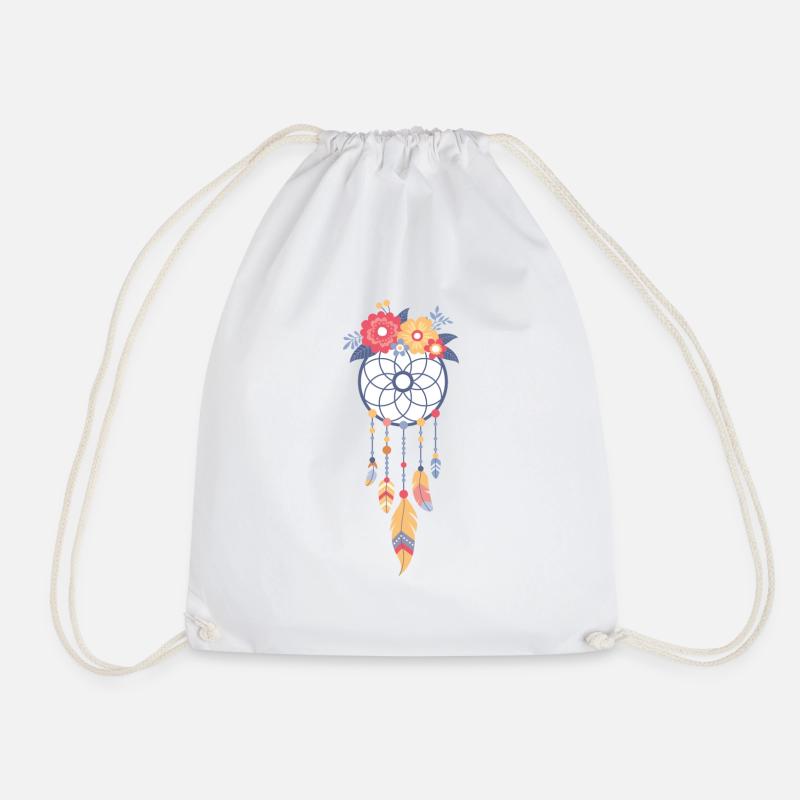 Dreamcatcher with flowers - Drawstring Bag - white
