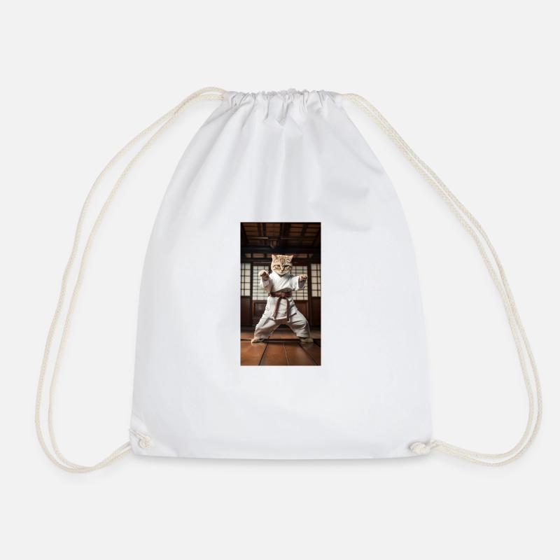 Cat - Drawstring Bag - white