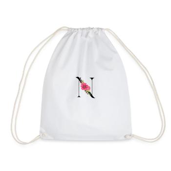 Elegant letter 'T' with flowers - Drawstring Bag - white - Front