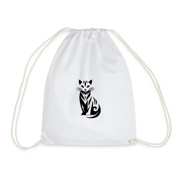Imaginative cat art in tribal style - Drawstring Bag - white - Front