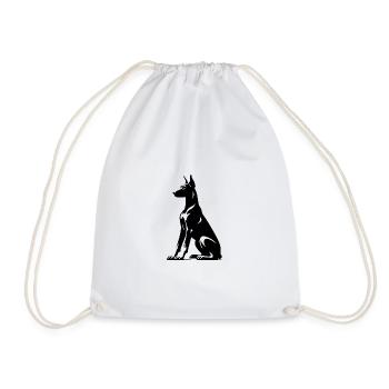 Stylized Doberman Dogs Silhouette - Drawstring Bag - white - Front