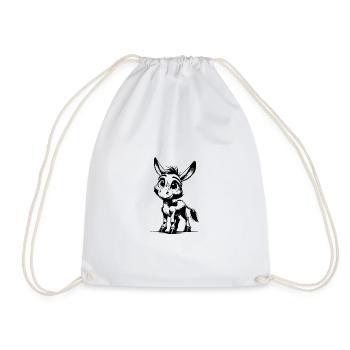 Cute Little Donkey Pencil Drawing - Drawstring Bag - white - Front