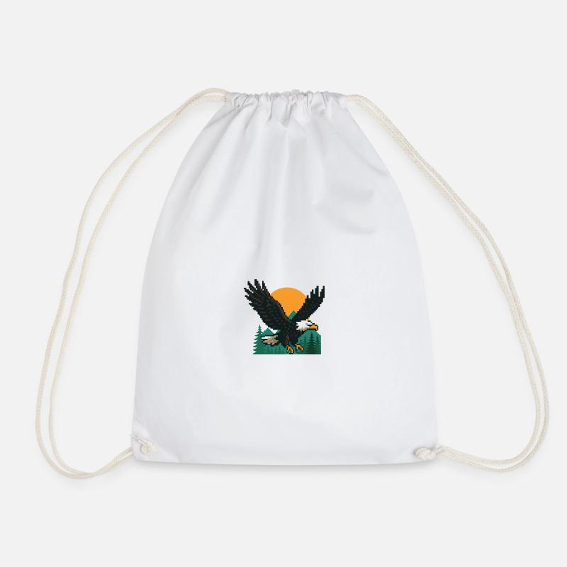 Eagle Pixel – Sunset in the mountains - Drawstring Bag - white