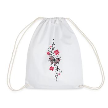 Floral tendril butterfly summer flowers flowers - Drawstring Bag - white - Front