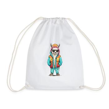 Buntes Lama Hip Hop Style - Turnbeutel - Weiß - Vorne