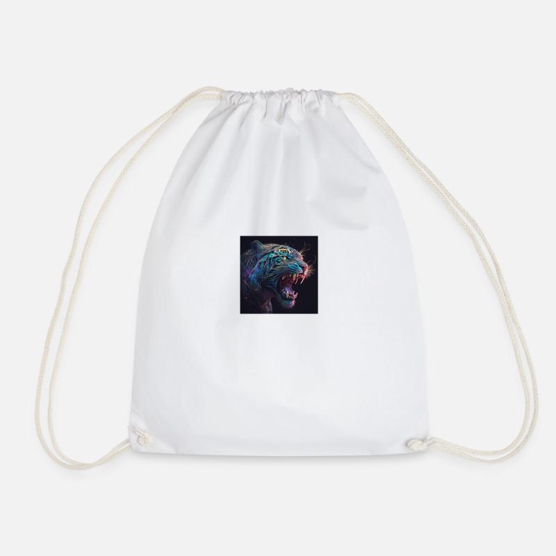 Colored Tiger / Saber-toothed Tiger, UNIQUE - Drawstring Bag - white