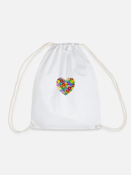 Flower Heart - Drawstring Bag - white