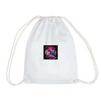 Dinosaurs with neon colors, synthwave / 80s - Drawstring Bag - white - Front