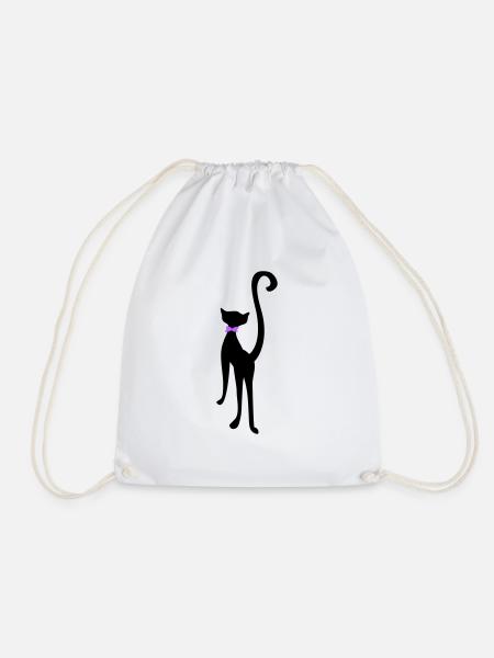 retro cat silhouette by Patjila - Drawstring Bag - white