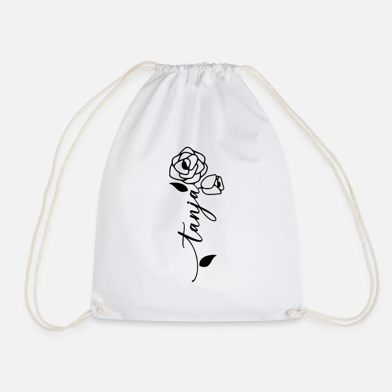 Tanja Surname First name Name Flower - Drawstring Bag - white