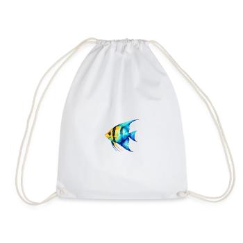 Blue Yellowfish Watercolor - Drawstring Bag - white - Front