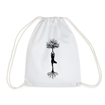 Tree Pose Yoga /Connected between Heaven and Earth - Drawstring Bag - white - Front