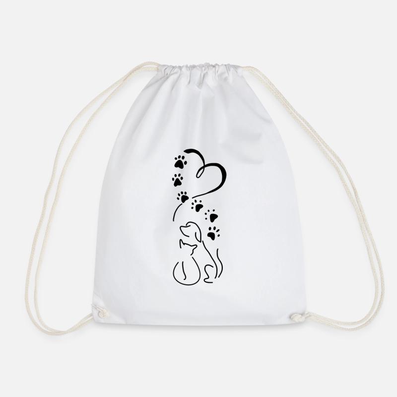 Dog Cat Heart - Drawstring Bag - white