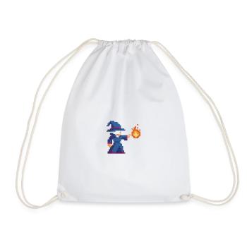 Pixel Wizard and Fire - Drawstring Bag - white - Front