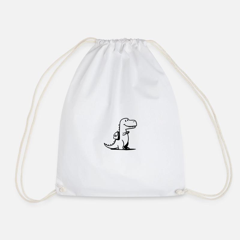 Cheerful dinosaur with satchel - ideal for school enrollment - Drawstring Bag - white