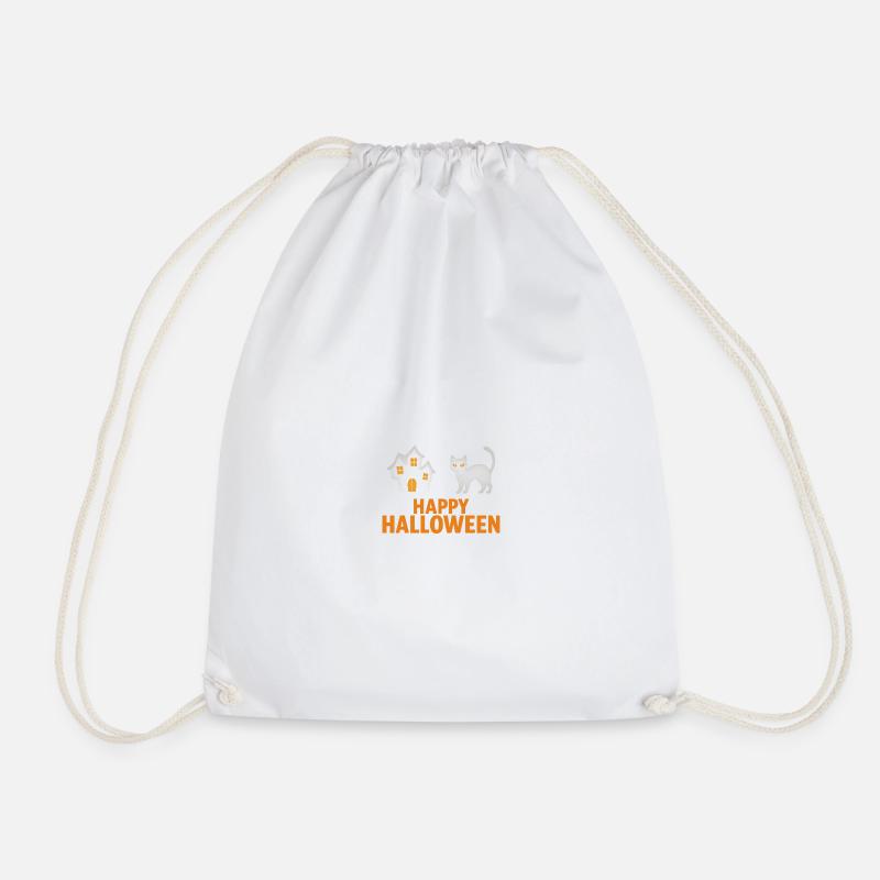 Halloween Cat and Haunted House Design - Drawstring Bag - white