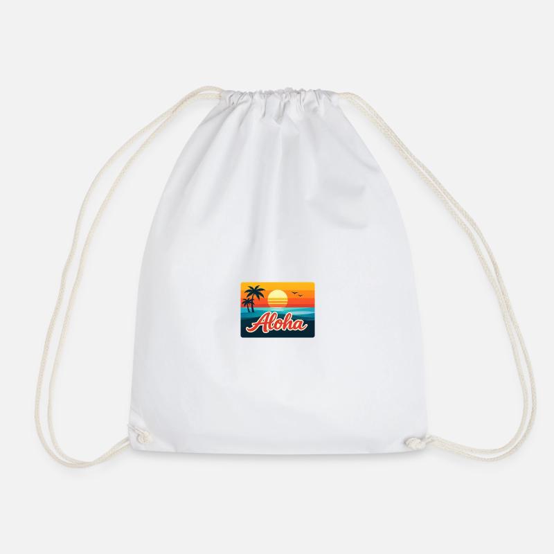 Aloha Sunset Palm Trees - Drawstring Bag - white
