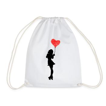 Roller skate dancer with heart balloon - Drawstring Bag - white - Front