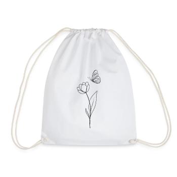 Fleur avec papillon - noir et blanc - Sac de sport léger - blanc - Devant