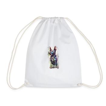 ChronoChaser // Cyberpunk Dog - Drawstring Bag - white - Front