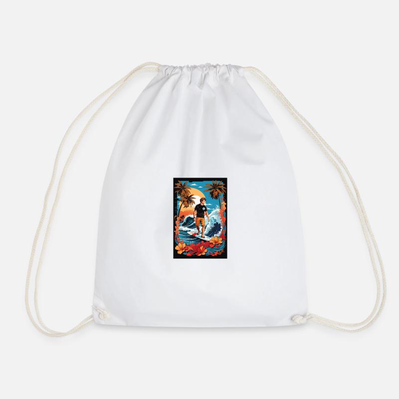 Surfer Boy - Drawstring Bag - white