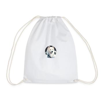Portrait White Shepherd Dog with flowers - Drawstring Bag - white - Front