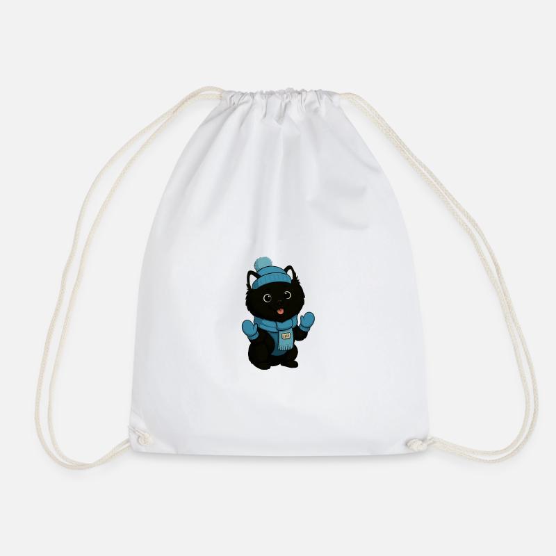 Cuddly dog with blue hat and scarf - Drawstring Bag - white