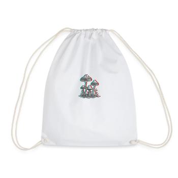 Magic Mushrooms Psychedelic 3D Glitch Anaglyph - Drawstring Bag - white - Front