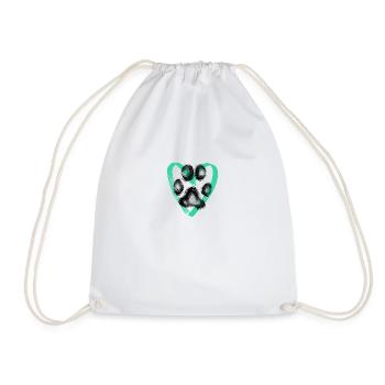 Paw print with heart, turquoise - Drawstring Bag - white - Front